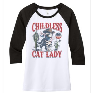 Cowboy Cat Childless Cat Lady For Kamala Election Voting Women's Tri-Blend 3/4-Sleeve Raglan Shirt