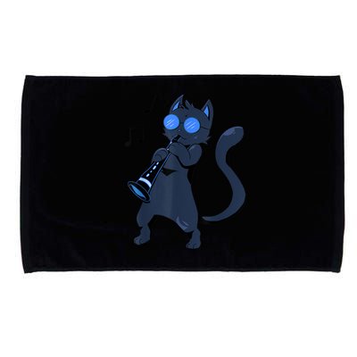 Clarinet Cool Cat Hippy Hipster Kitty Playing Music Microfiber Hand Towel