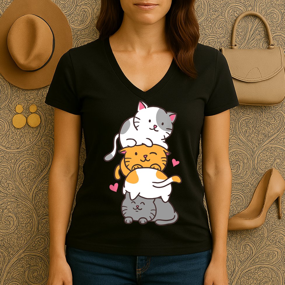 Cat Cats Cute Kitty Pile Anime Kawaii Neko Gift TShirt Women's V-Neck T-Shirt