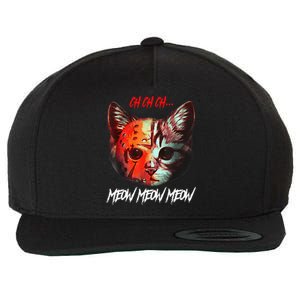 Ch Ch Ch Meow Meow Meow Scary Halloween Cat Funny Wool Snapback Cap