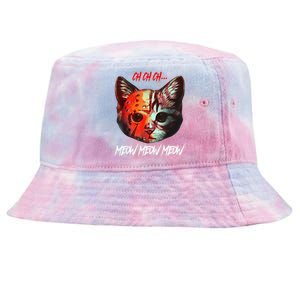 Ch Ch Ch Meow Meow Meow Scary Halloween Cat Funny Tie-Dyed Bucket Hat