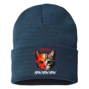 Ch Ch Ch Meow Meow Meow Scary Halloween Cat Funny Sustainable Knit Beanie