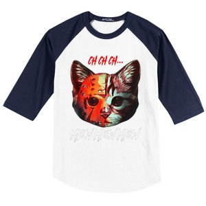 Ch Ch Ch Meow Meow Meow Scary Halloween Cat Funny Baseball Sleeve Shirt