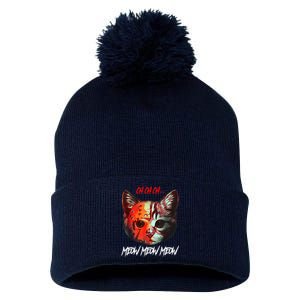 Ch Ch Ch Meow Meow Meow Scary Halloween Cat Funny Pom Pom 12in Knit Beanie