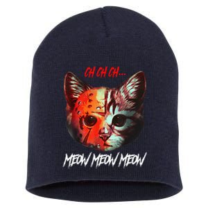 Ch Ch Ch Meow Meow Meow Scary Halloween Cat Funny Short Acrylic Beanie