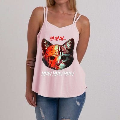 Ch Ch Ch Meow Meow Meow Scary Halloween Cat Funny Women's Strappy Tank