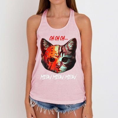 Ch Ch Ch Meow Meow Meow Scary Halloween Cat Funny Women's Knotted Racerback Tank