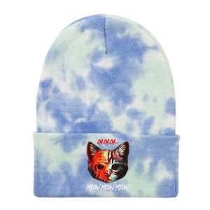 Ch Ch Ch Meow Meow Meow Scary Halloween Cat Funny Tie Dye 12in Knit Beanie