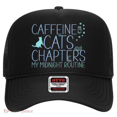 Caffeine Cats  Chapters My Midnight Routine Night Cat Owl High Crown Mesh Back Trucker Hat