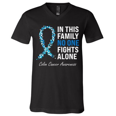 Colorectal Cancer Colon Cancer Blue Ribbon V-Neck T-Shirt