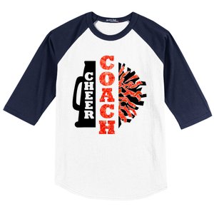 Cheer Coach Cheerleader Megaphone Pom Pom Baseball Sleeve Shirt