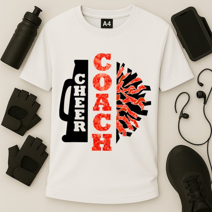 Cheer Coach Cheerleader Megaphone Pom Pom Cooling Performance Crew T-Shirt
