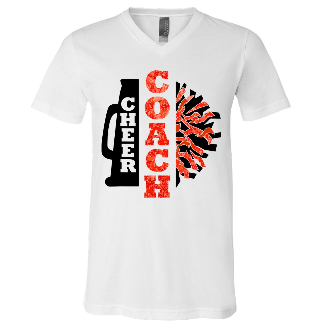 Cheer Coach Cheerleader Megaphone Pom Pom V-Neck T-Shirt