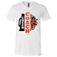 Cheer Coach Cheerleader Megaphone Pom Pom V-Neck T-Shirt