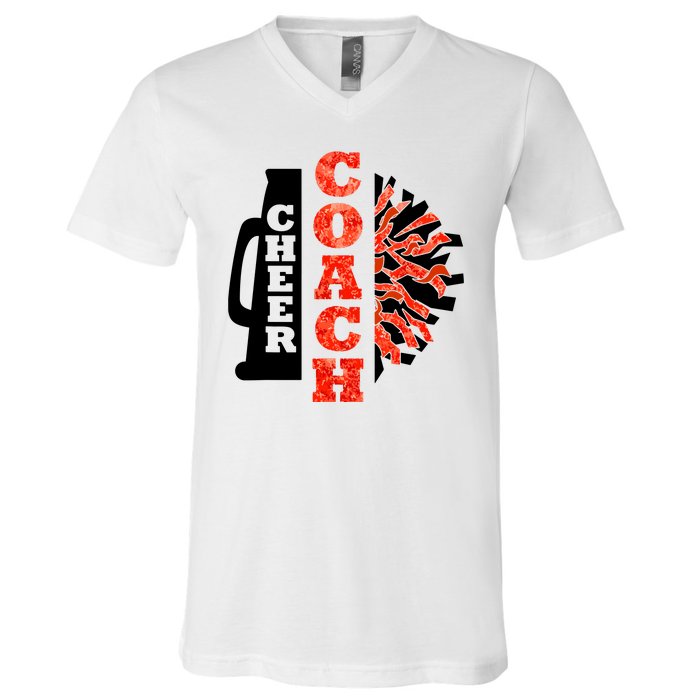 Cheer Coach Cheerleader Megaphone Pom Pom V-Neck T-Shirt