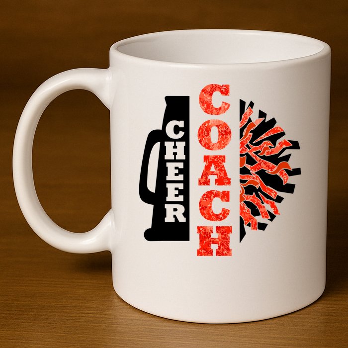 Cheer Coach Cheerleader Megaphone Pom Pom 11oz C Handle Ceramic Mug
