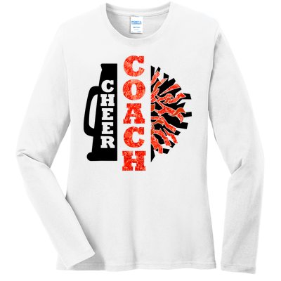 Cheer Coach Cheerleader Megaphone Pom Pom Ladies Long Sleeve Shirt