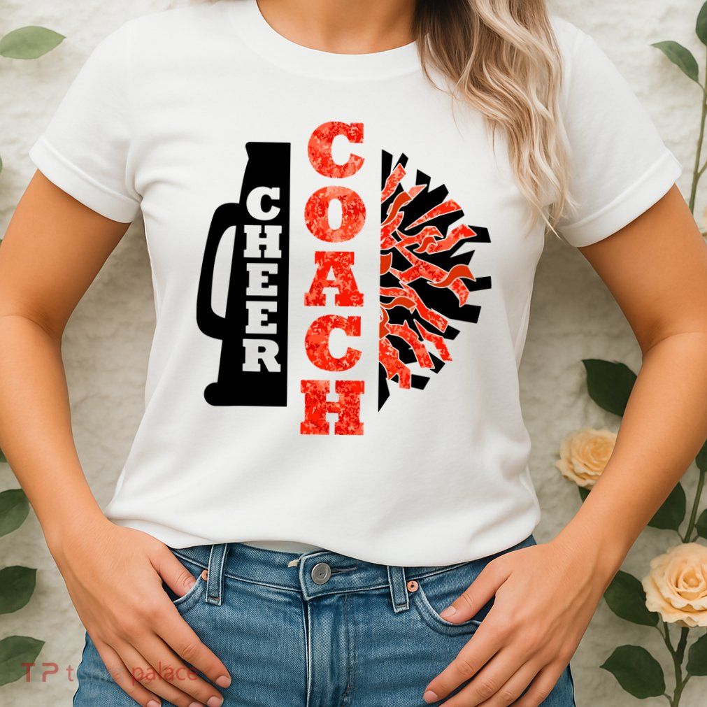 Cheer Coach Cheerleader Megaphone Pom Pom Womens T-Shirt
