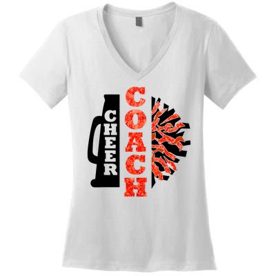 Cheer Coach Cheerleader Megaphone Pom Pom Women's V-Neck T-Shirt