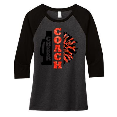 Cheer Coach Cheerleader Megaphone Pom Pom Women's Tri-Blend 3/4-Sleeve Raglan Shirt