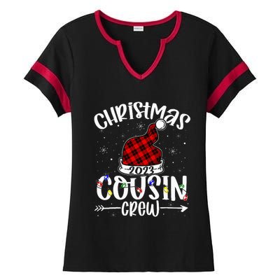 Christmas Cousin Crew Funny Red Plaid Matching Pajama Ladies Halftime Notch Neck Tee