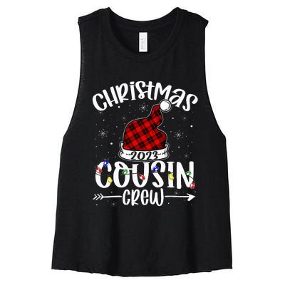 Christmas Cousin Crew Funny Red Plaid Matching Pajama Women's Racerback Cropped Tank