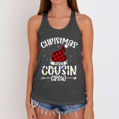 Christmas Cousin Crew Funny Red Plaid Matching Pajama Women's Knotted Racerback Tank