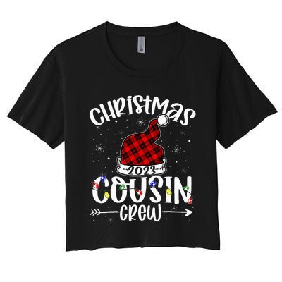 Christmas Cousin Crew Funny Red Plaid Matching Pajama Women's Crop Top Tee