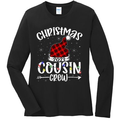 Christmas Cousin Crew Funny Red Plaid Matching Pajama Ladies Long Sleeve Shirt