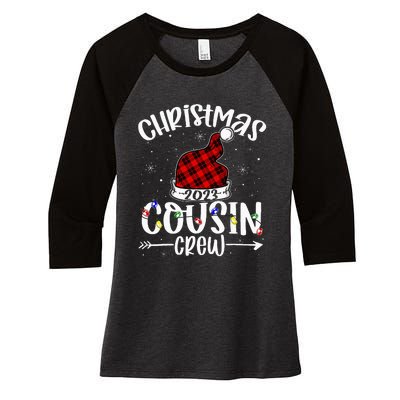 Christmas Cousin Crew Funny Red Plaid Matching Pajama Women's Tri-Blend 3/4-Sleeve Raglan Shirt