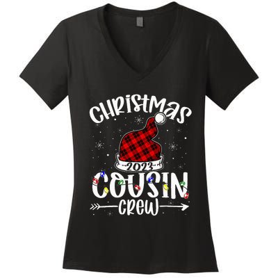 Christmas Cousin Crew Funny Red Plaid Matching Pajama Women's V-Neck T-Shirt