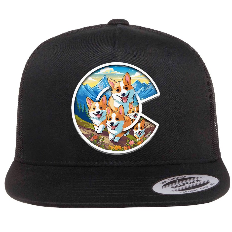 Colorado Corgi Cute Dog in the Rocky Mountains Flat Bill Trucker Hat