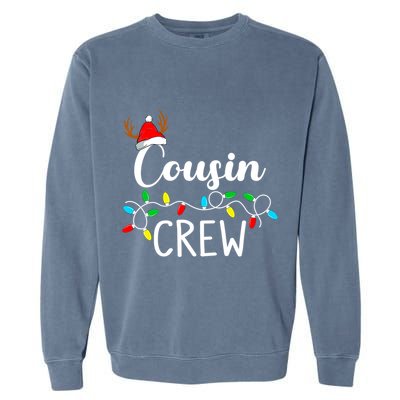 Christmas Cousin Crew Xmas Lights Santa Hat Cute Gift Garment-Dyed Sweatshirt