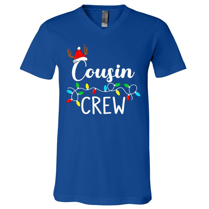 Christmas Cousin Crew Xmas Lights Santa Hat Cute Gift V-Neck T-Shirt