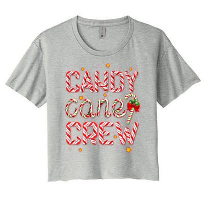 Cute Christmas Candy Cane Crew Matching Shirts Women's Crop Top Tee