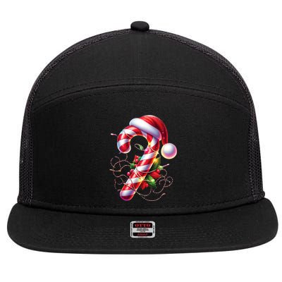 Candy Cane Crew Christmas Lights Family Matching 7 Panel Mesh Trucker Snapback Hat