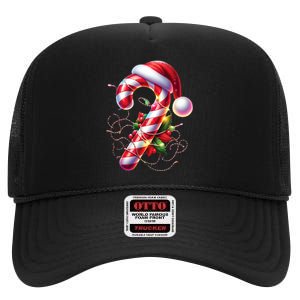 Candy Cane Crew Christmas Lights Family Matching High Crown Mesh Back Trucker Hat