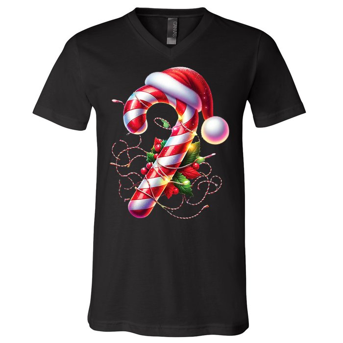 Candy Cane Crew Christmas Lights Family Matching V-Neck T-Shirt