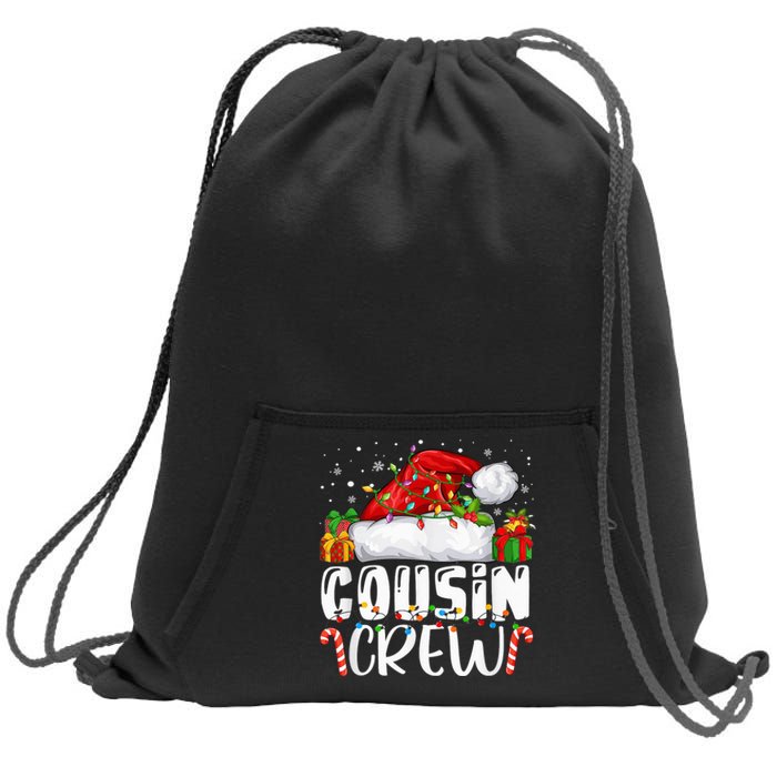 Cousin Crew Christmas Santa Hat Lights Pajamas Funny Xmas Sweatshirt Cinch Pack Bag