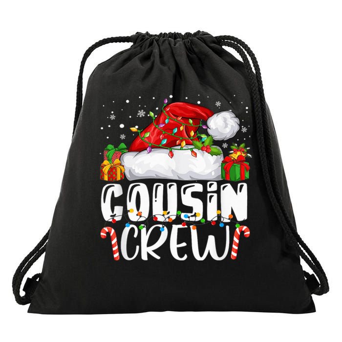 Cousin Crew Christmas Santa Hat Lights Pajamas Funny Xmas Drawstring Bag