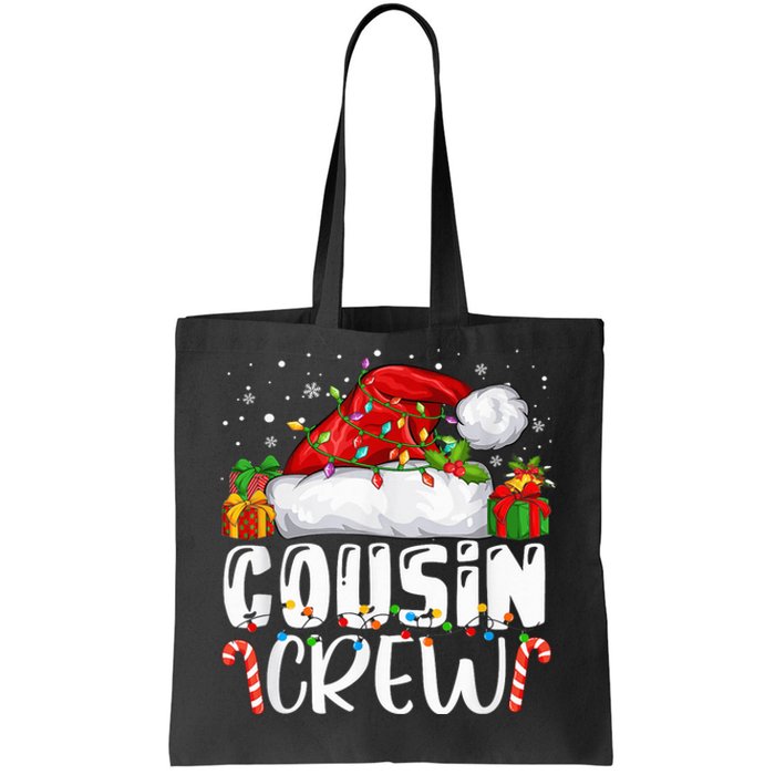 Cousin Crew Christmas Santa Hat Lights Pajamas Funny Xmas Tote Bag