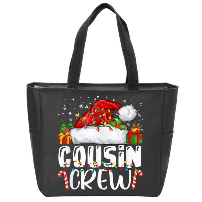 Cousin Crew Christmas Santa Hat Lights Pajamas Funny Xmas Zip Tote Bag