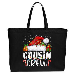 Cousin Crew Christmas Santa Hat Lights Pajamas Funny Xmas Cotton Canvas Jumbo Tote