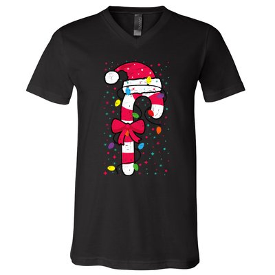 Candy Cane Crew Christmas Lights Family Matching Xmas V-Neck T-Shirt