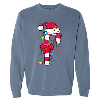 Candy Cane Crew Christmas Lights Family Matching Xmas Garment-Dyed Sweatshirt