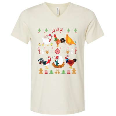 Chicken Collection Christmas Sweater Santa Chicken Farmer V-Neck T-Shirt