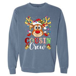 Christmas Cousin Crew Reindeer Santa Hat Lightsns Garment-Dyed Sweatshirt