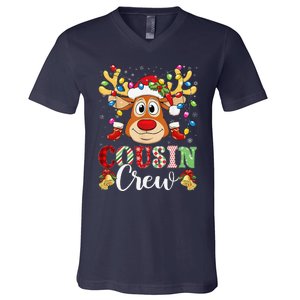 Christmas Cousin Crew Reindeer Santa Hat Lightsns V-Neck T-Shirt