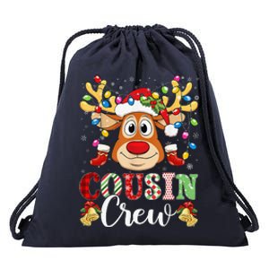 Christmas Cousin Crew Reindeer Santa Hat Lightsns Drawstring Bag