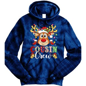 Christmas Cousin Crew Reindeer Santa Hat Lightsns Tie Dye Hoodie